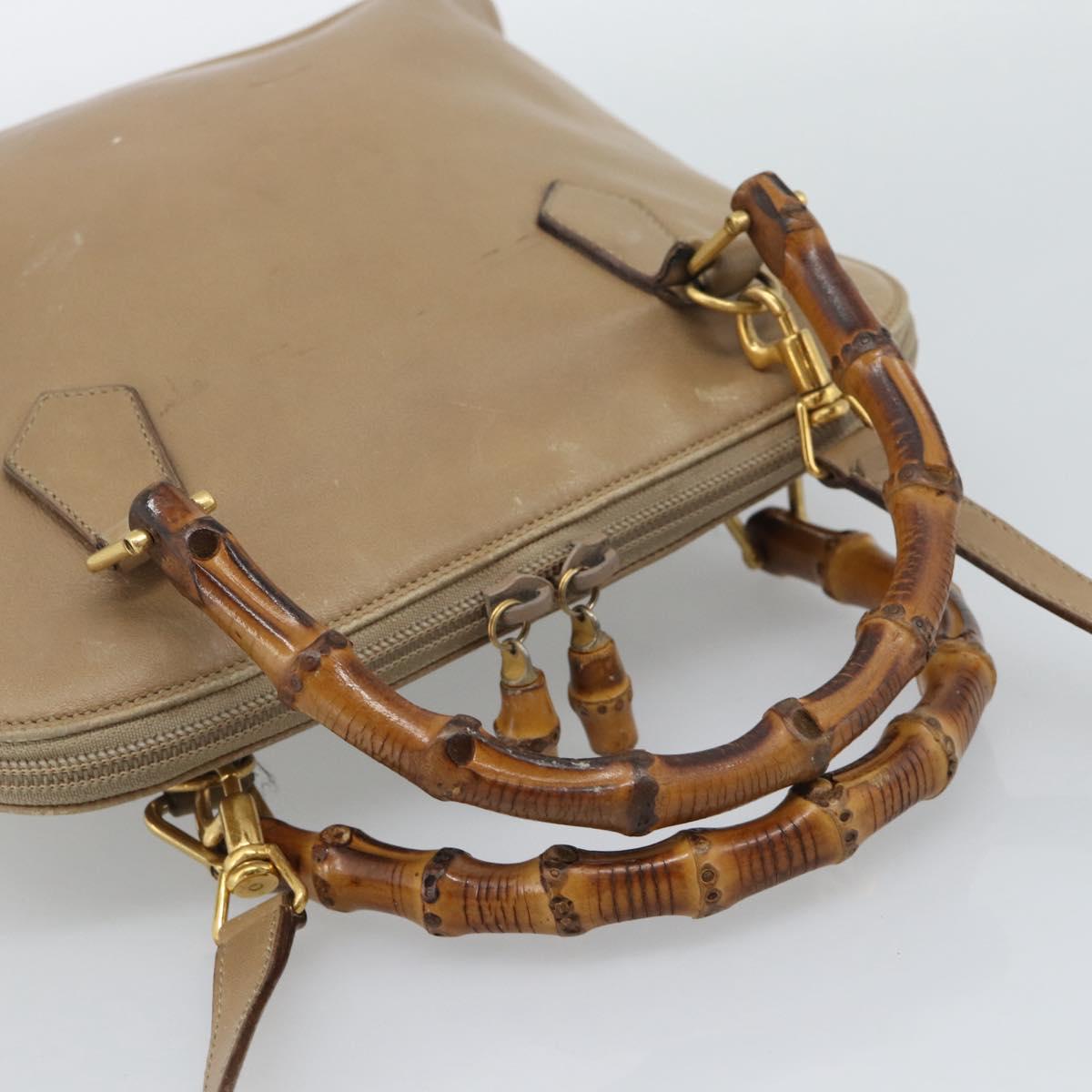 GUCCI Bamboo Hand Bag Leather 2way Beige Gold 000 1046 0290 Auth bs36282