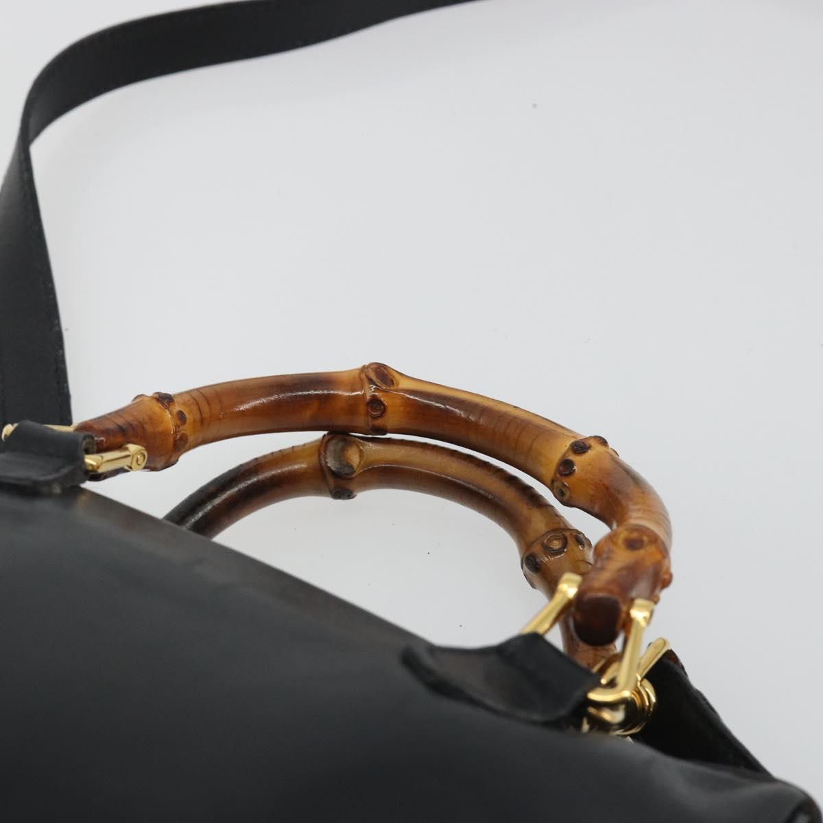 GUCCI Bamboo Hand Bag Leather 2way Black Gold 007 122 0232 Auth bs36283