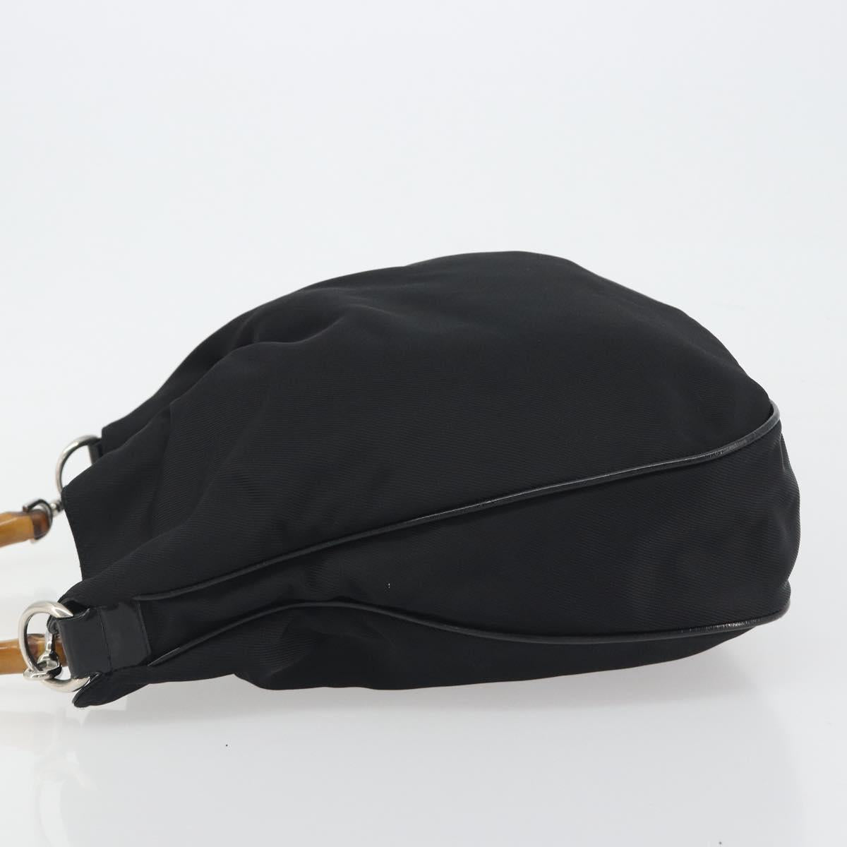 GUCCI Bamboo Hand Bag Nylon Black Silver 001 1998 1577 Auth bs36284