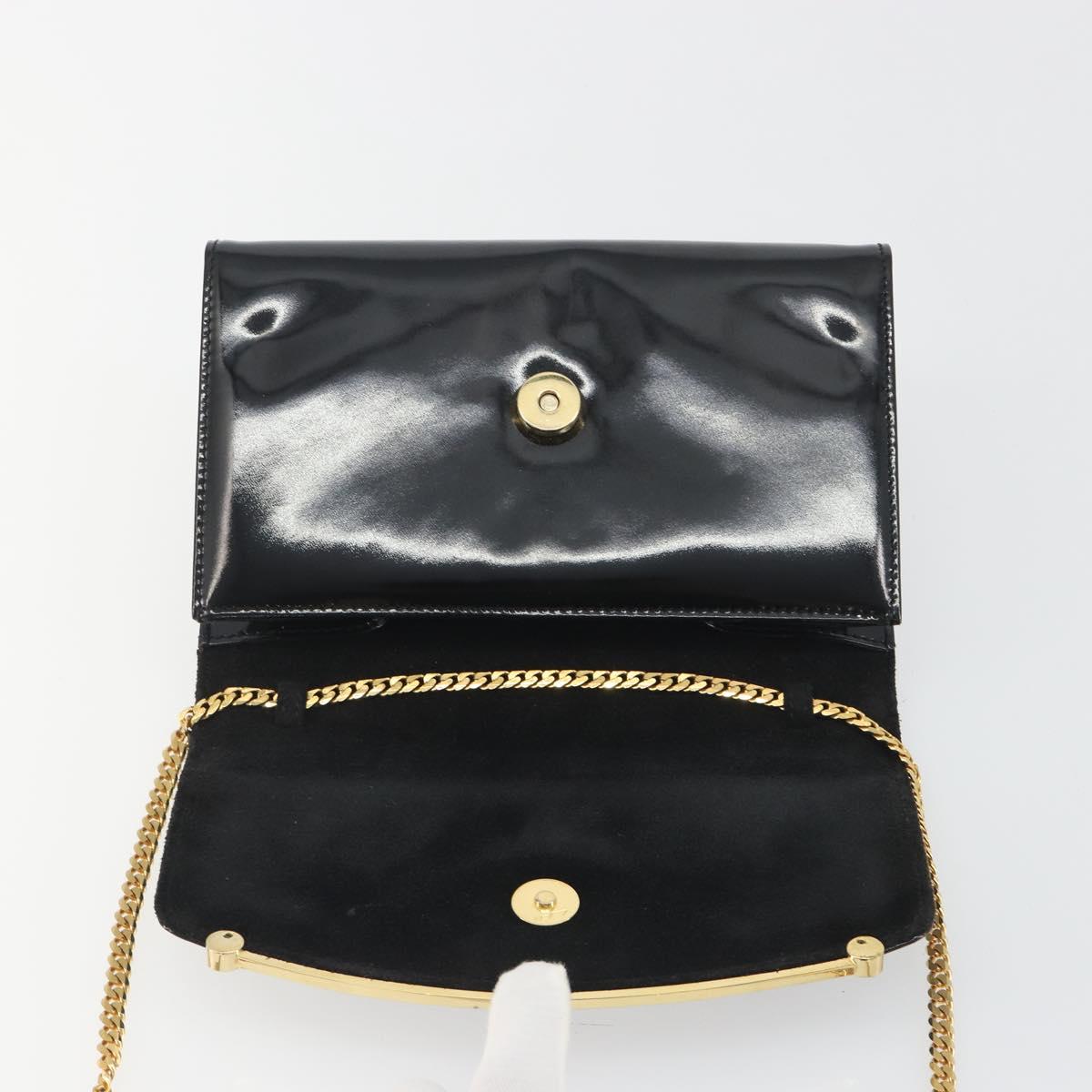 BALLY Chain Shoulder Bag Patent Leather Black Gold Auth bs36285A