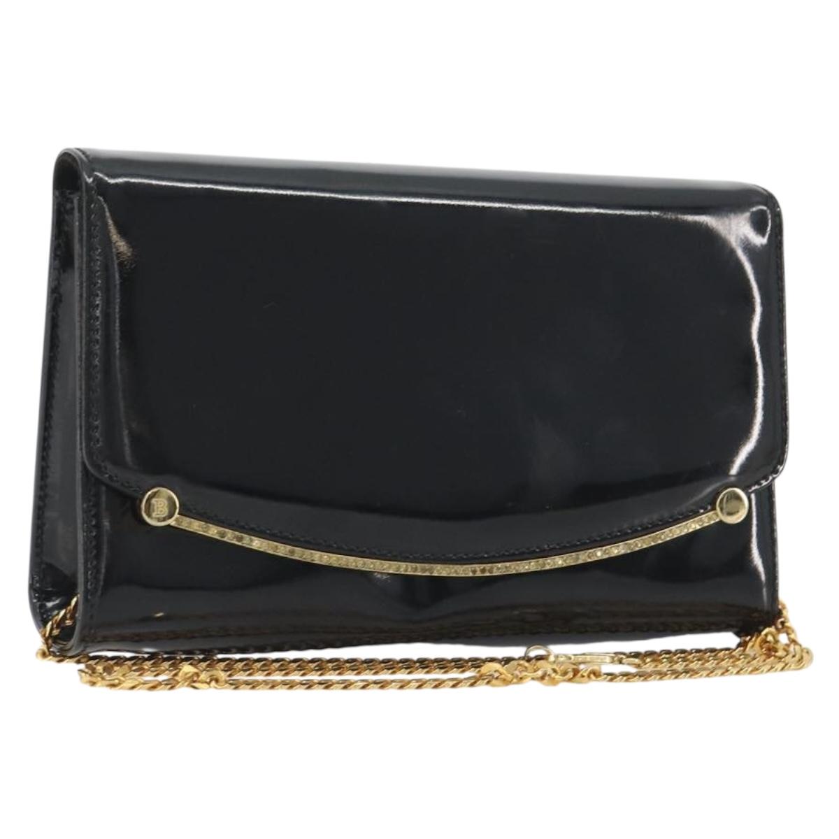 BALLY Chain Shoulder Bag Patent Leather Black Gold Auth bs36285A