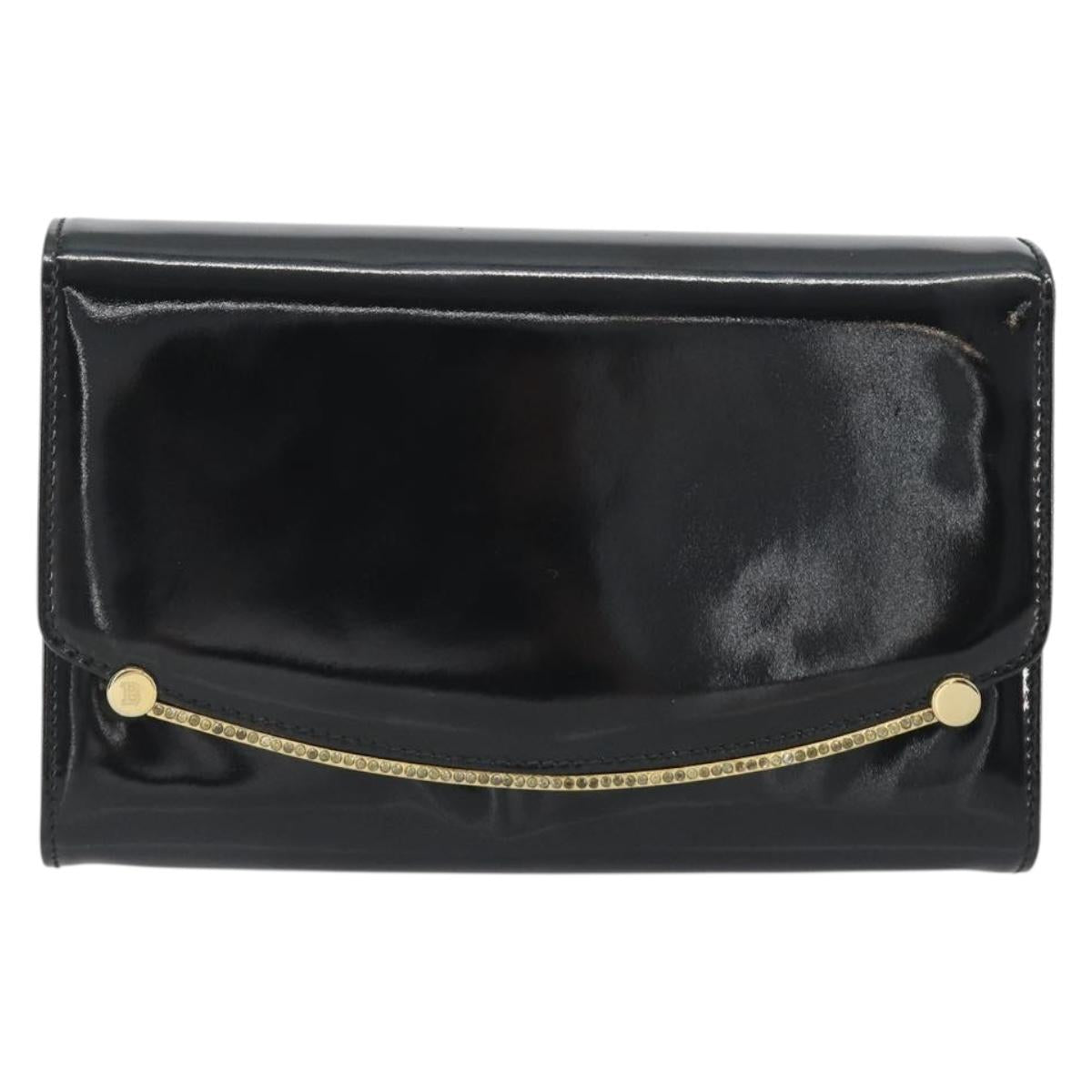 BALLY Chain Shoulder Bag Patent Leather Black Gold Auth bs36285A