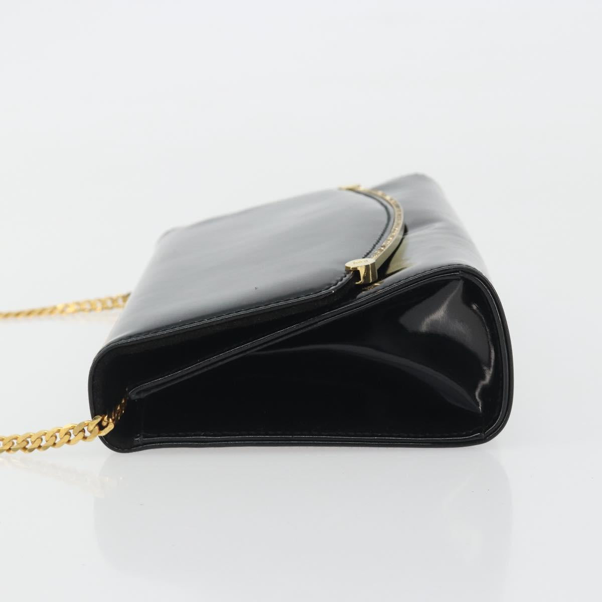 BALLY Chain Shoulder Bag Patent Leather Black Gold Auth bs36285A