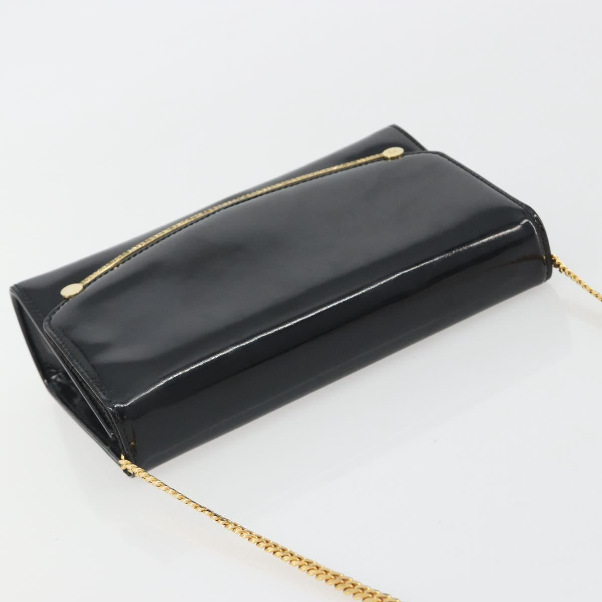 BALLY Chain Shoulder Bag Patent Leather Black Gold Auth bs36285A