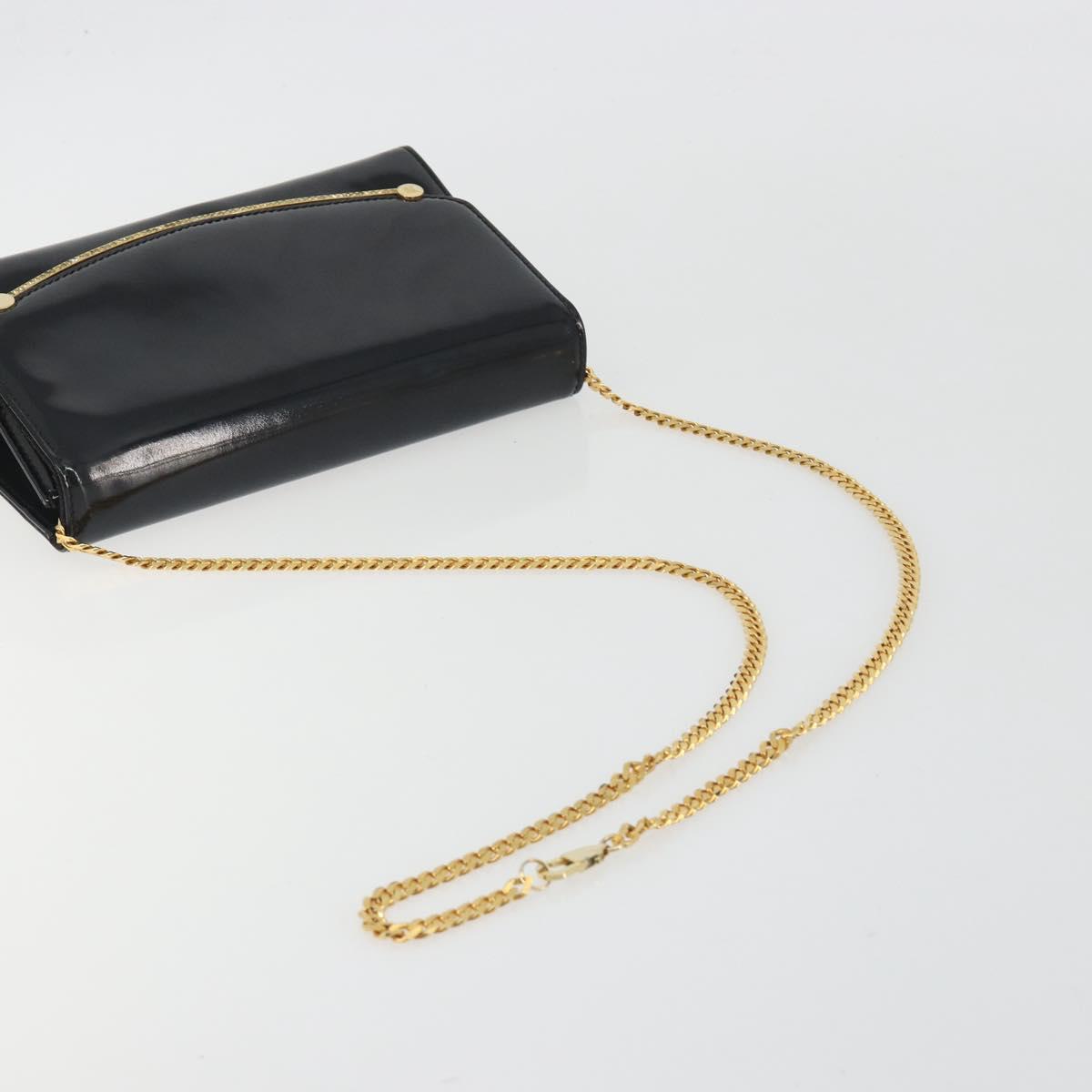 BALLY Chain Shoulder Bag Patent Leather Black Gold Auth bs36285A