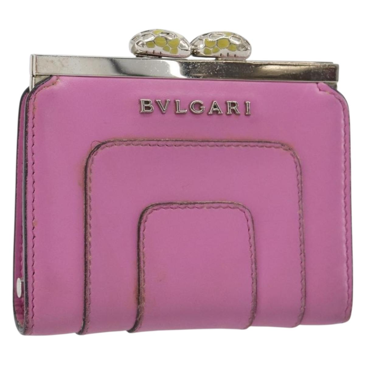 BVLGARI Coin Purse Leather Pink Silver Auth bs36286