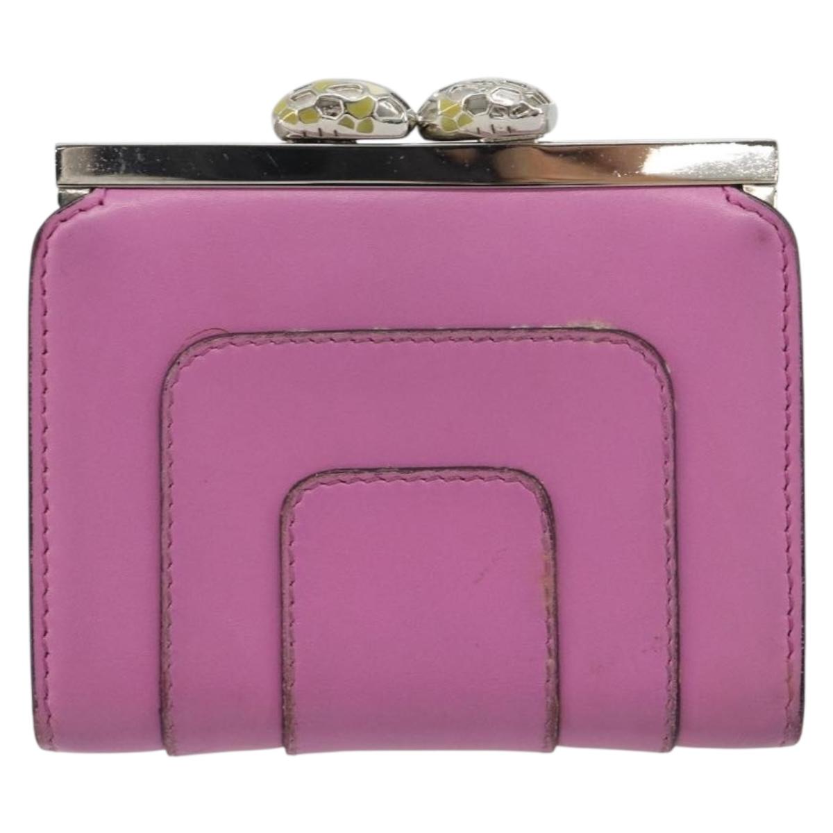 BVLGARI Coin Purse Leather Pink Silver Auth bs36286
