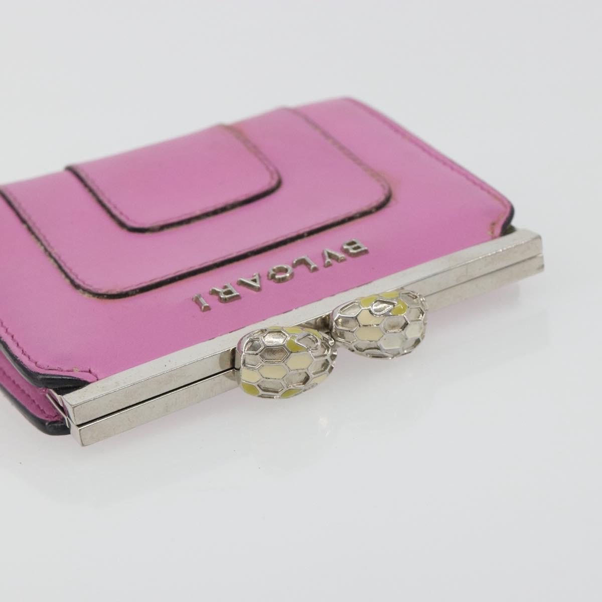 BVLGARI Coin Purse Leather Pink Silver Auth bs36286