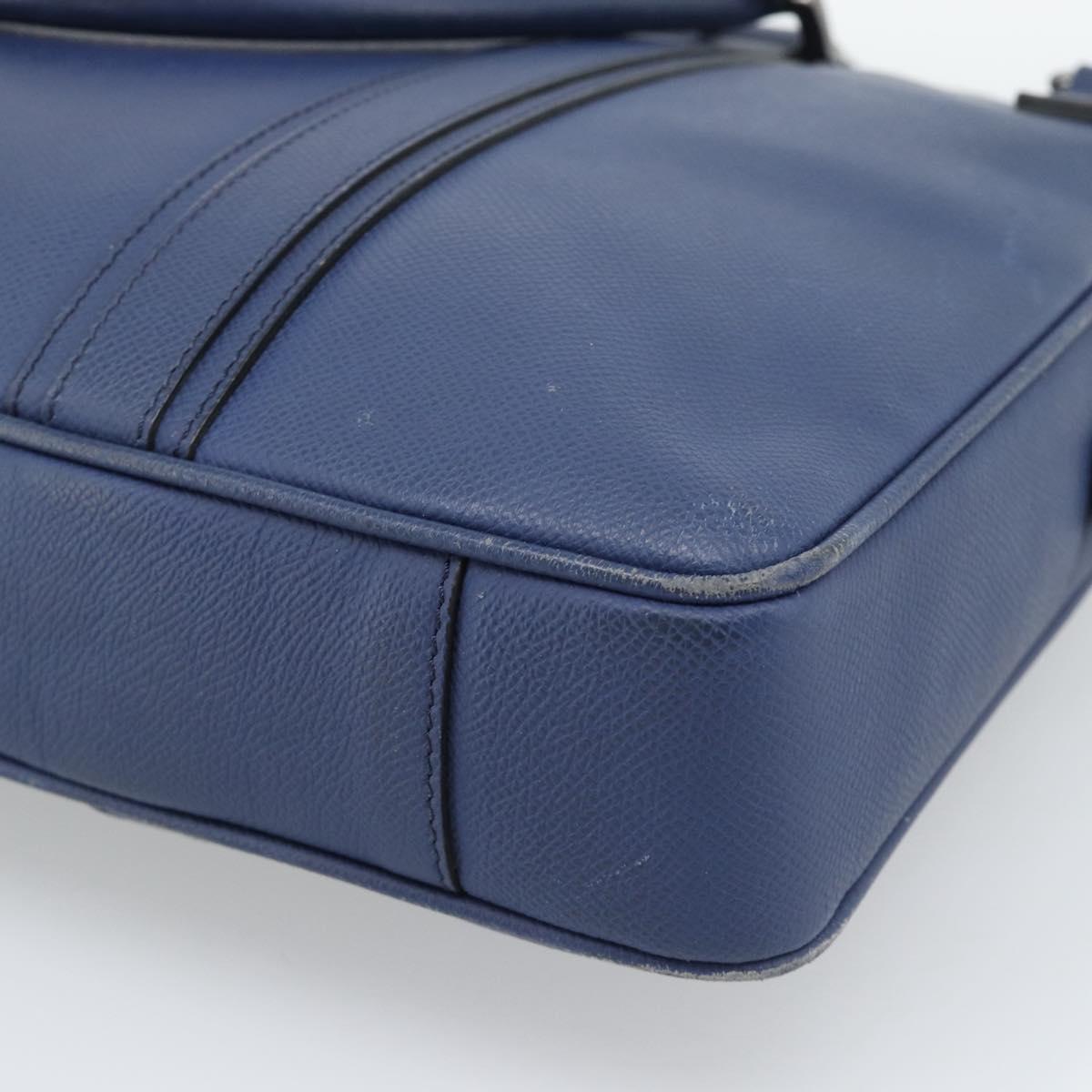 BURBERRY Business Bag Leather Blue Silver Auth bs36287