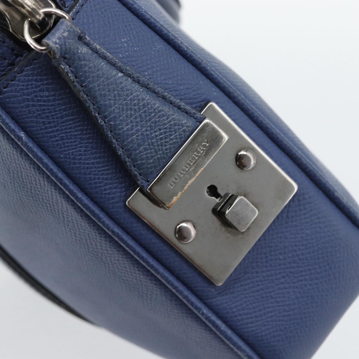 BURBERRY Business Bag Leather Blue Silver Auth bs36287