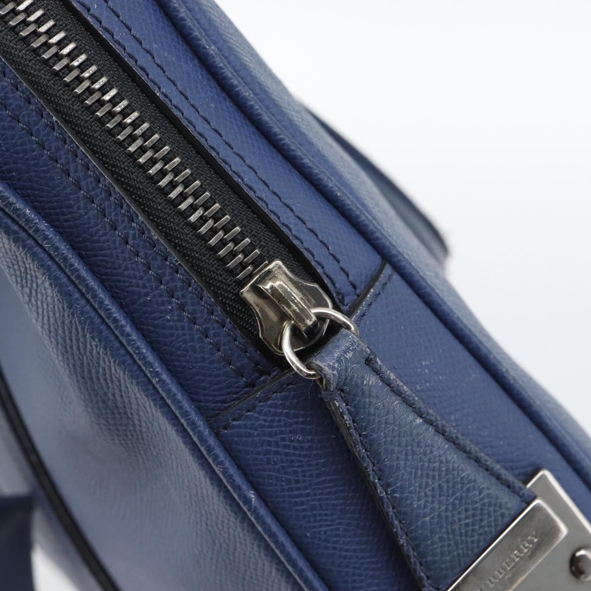 BURBERRY Business Bag Leather Blue Silver Auth bs36287