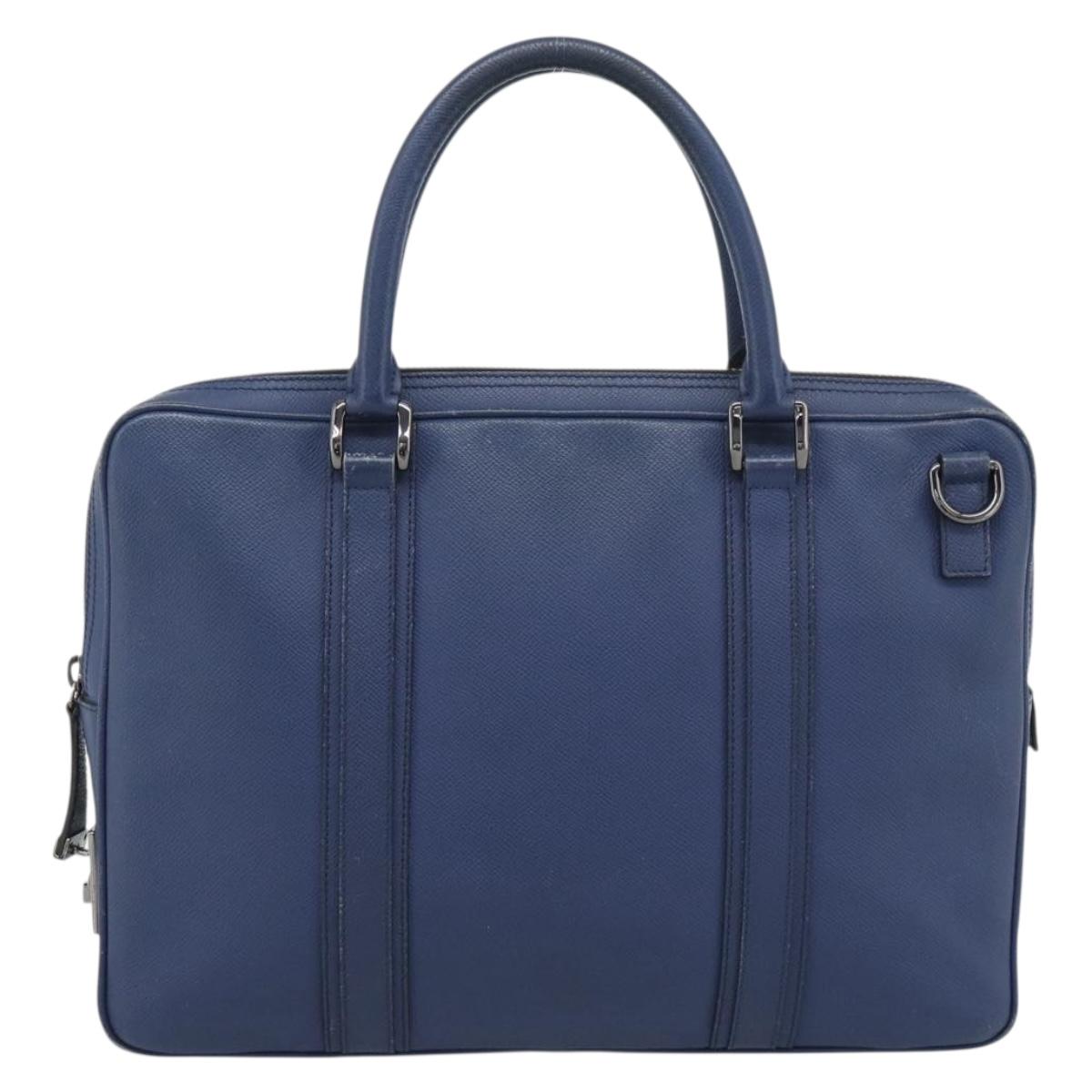 BURBERRY Business Bag Leather Blue Silver Auth bs36287