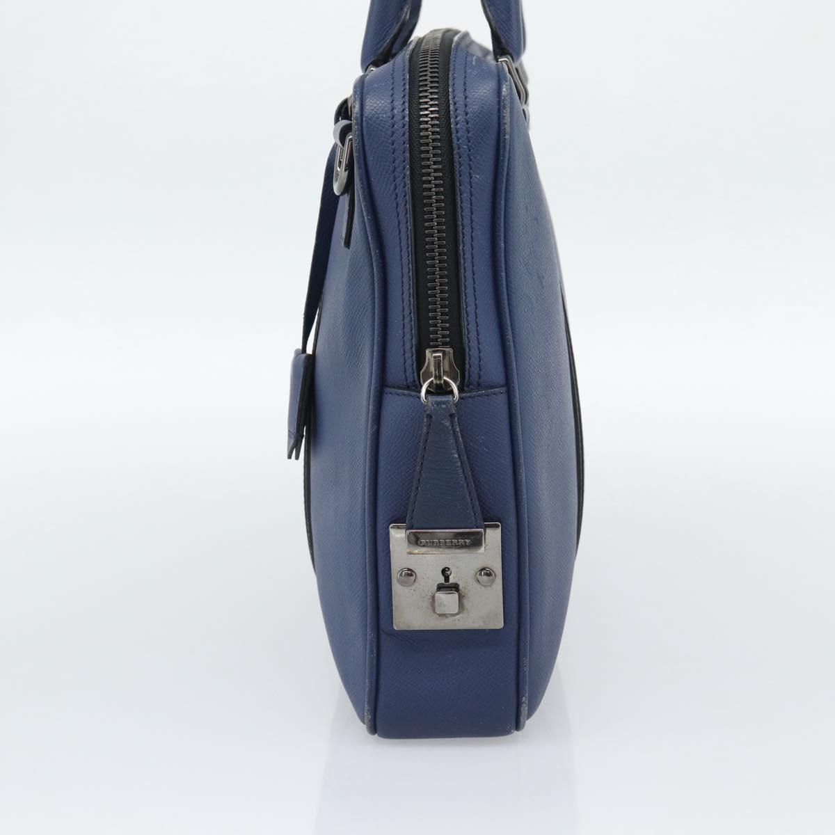 BURBERRY Business Bag Leather Blue Silver Auth bs36287