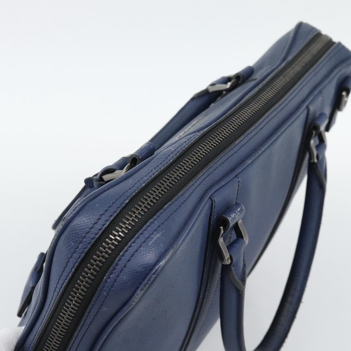 BURBERRY Business Bag Leather Blue Silver Auth bs36287
