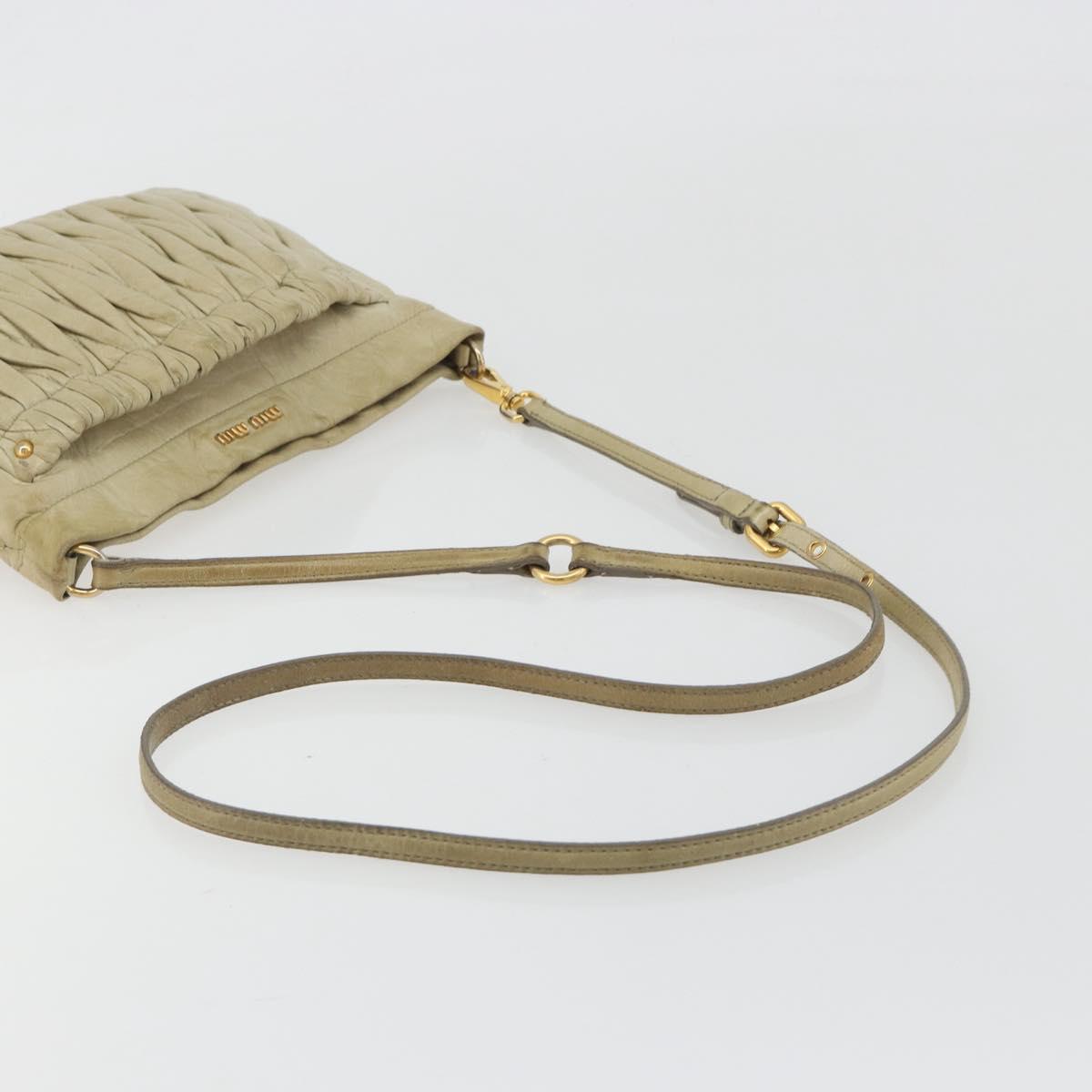 Miu Miu Matelasse Shoulder Bag Leather Beige Gold Auth bs36288