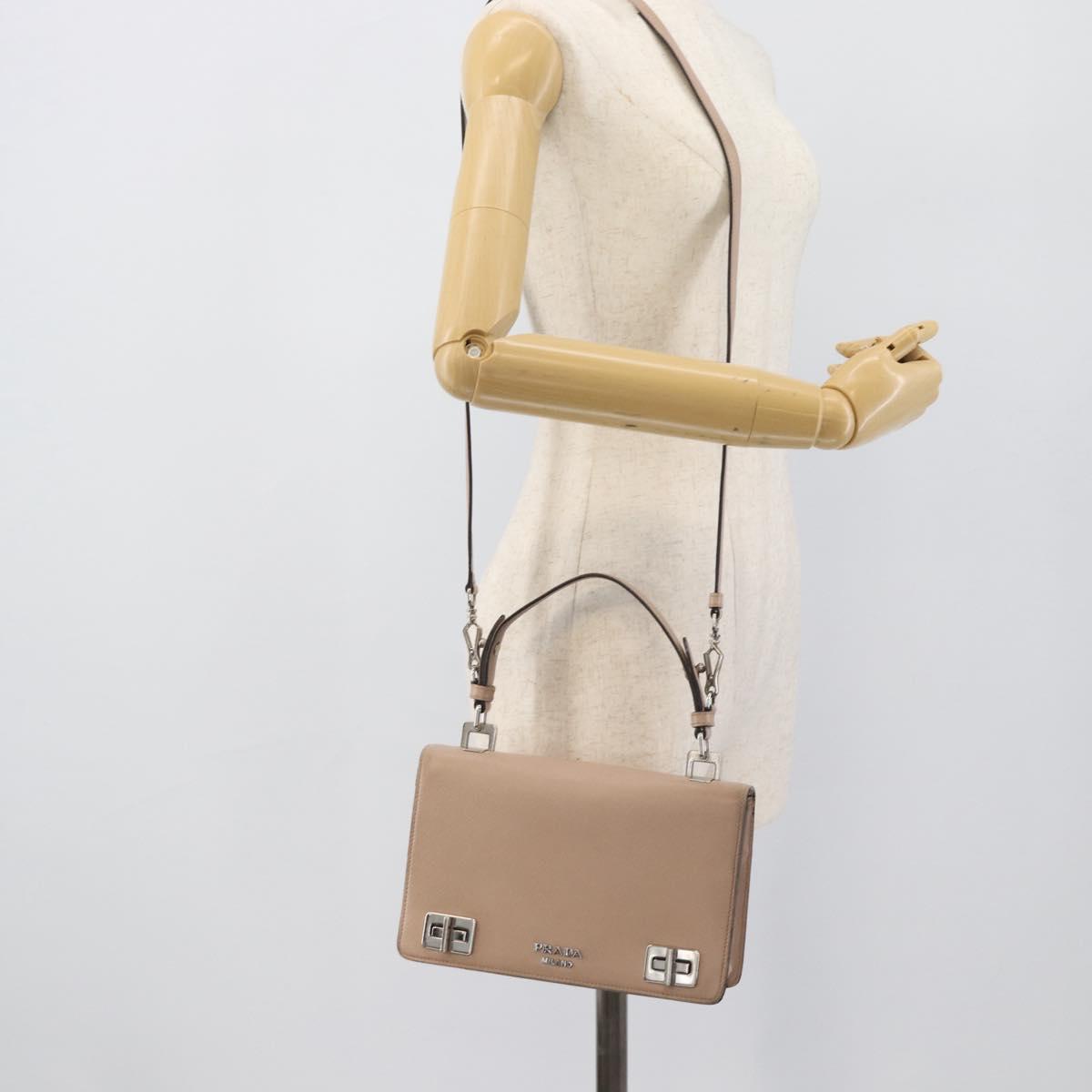 PRADA Hand Bag Safiano Leather 2way Pink Silver Auth bs36289