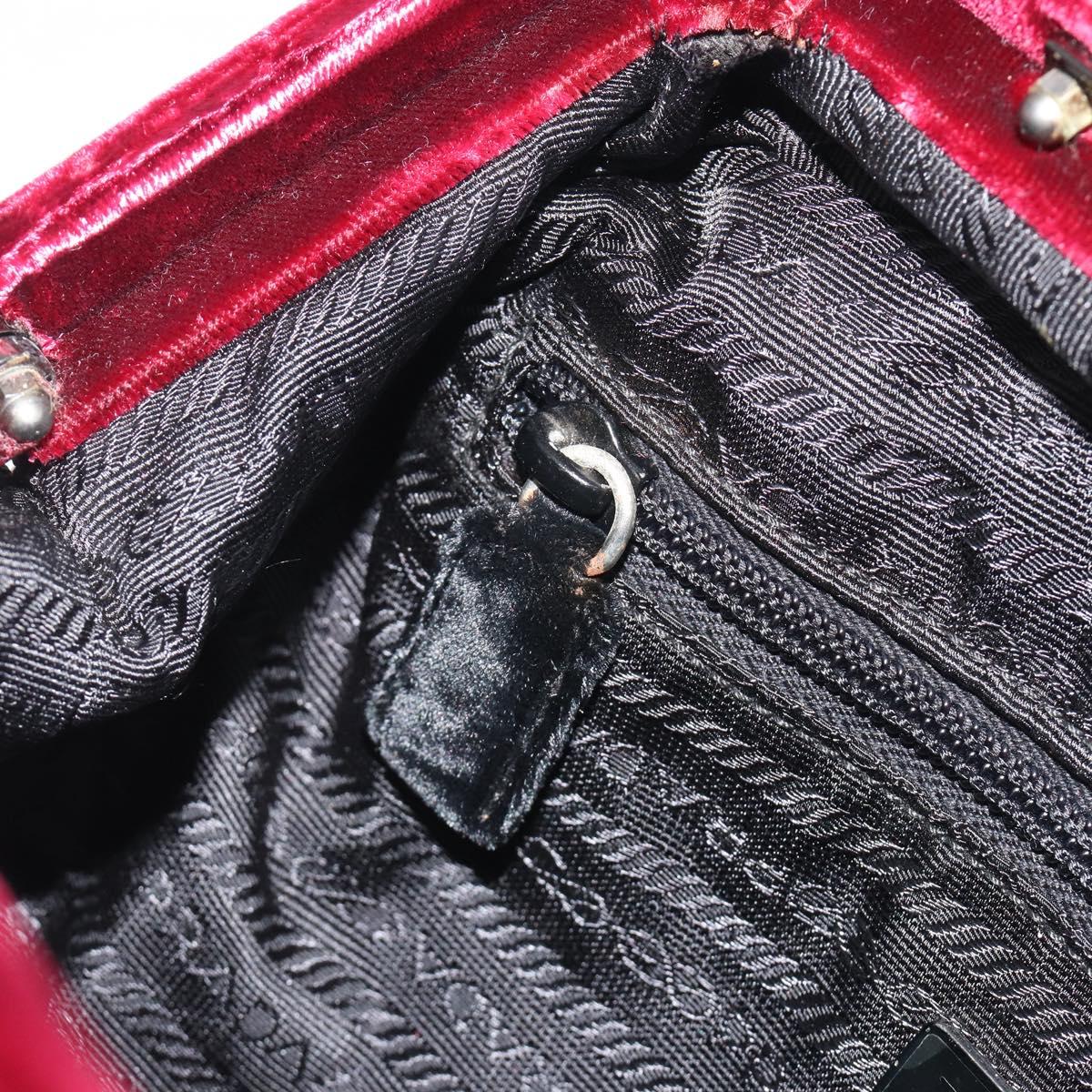 PRADA Hand Bag Velor Red Silver Auth bs36290