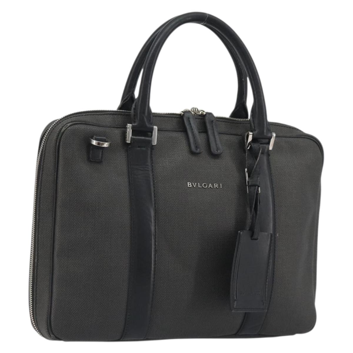 BVLGARI Business Bag PVC Gray Silver Auth bs36291