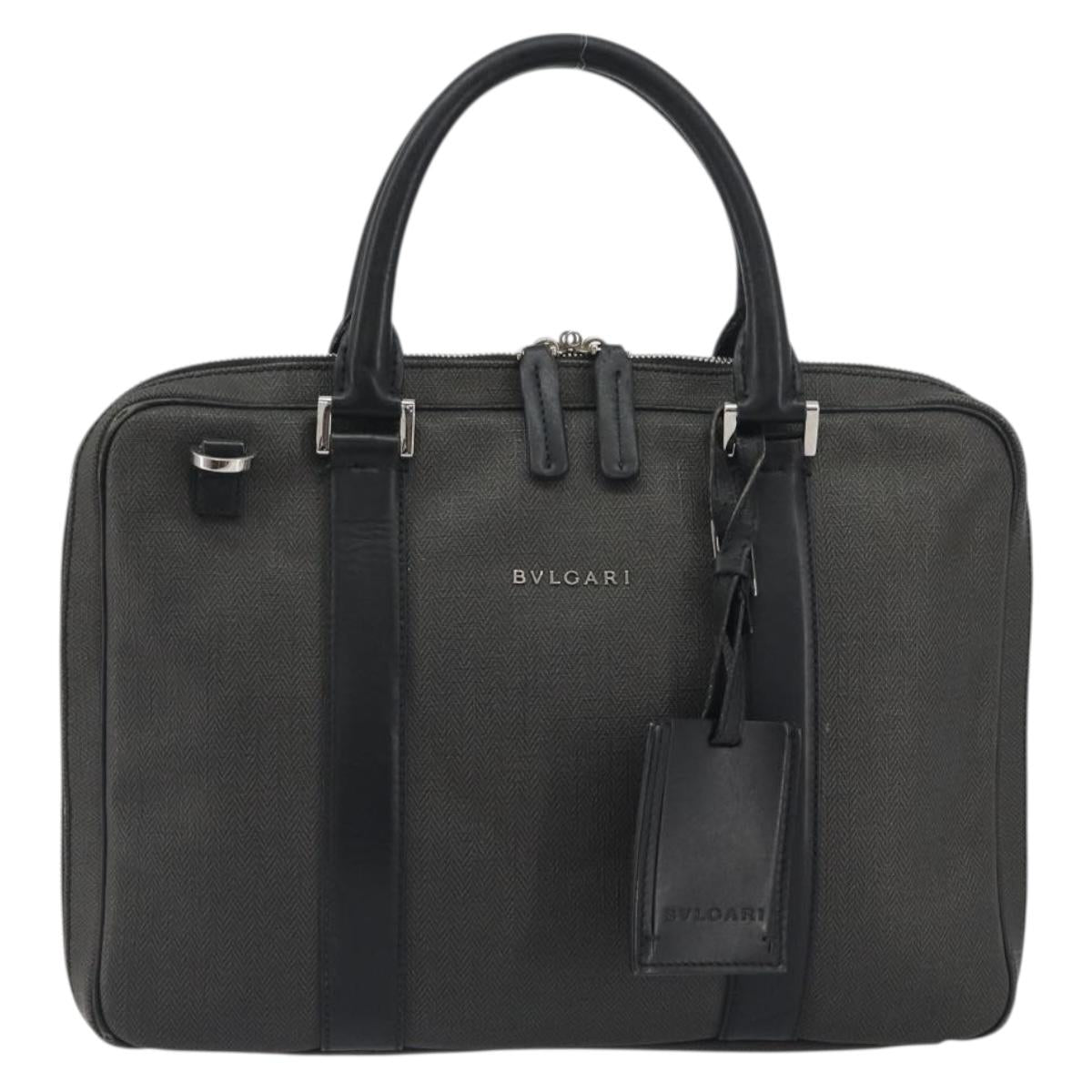 BVLGARI Business Bag PVC Gray Silver Auth bs36291