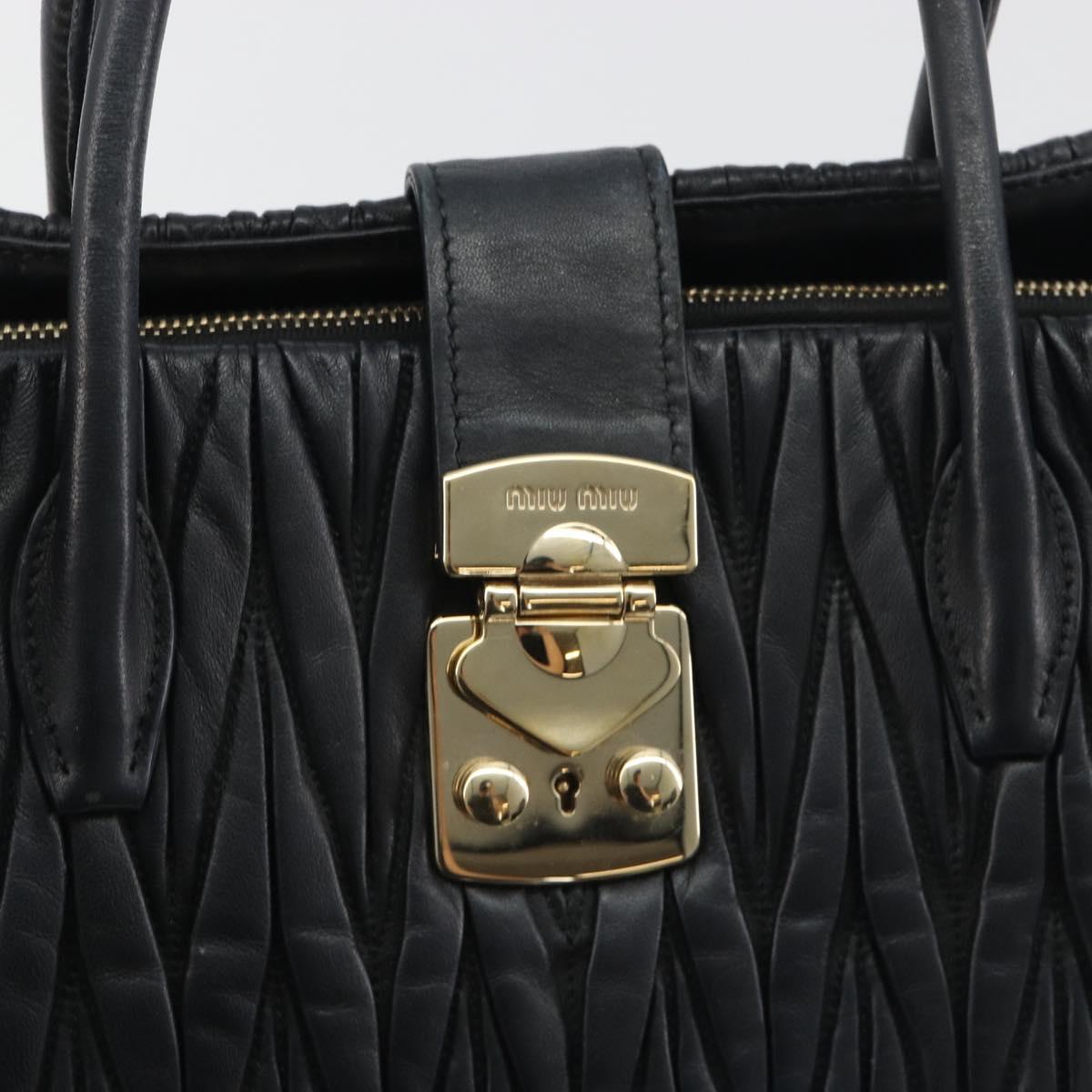 Miu Miu Matelasse Hand Bag Leather Black Gold Auth bs36292