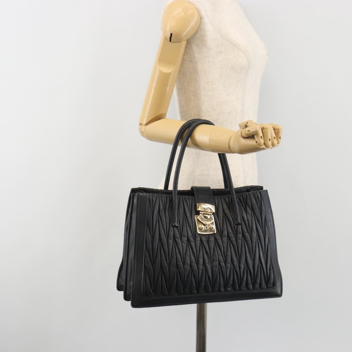 Miu Miu Matelasse Hand Bag Leather Black Gold Auth bs36292