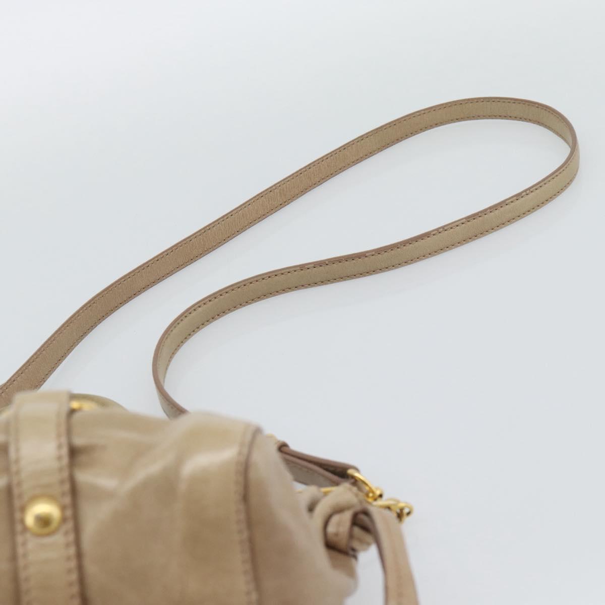 Miu Miu Hand Bag Leather 2way Beige Gold Auth bs36293V