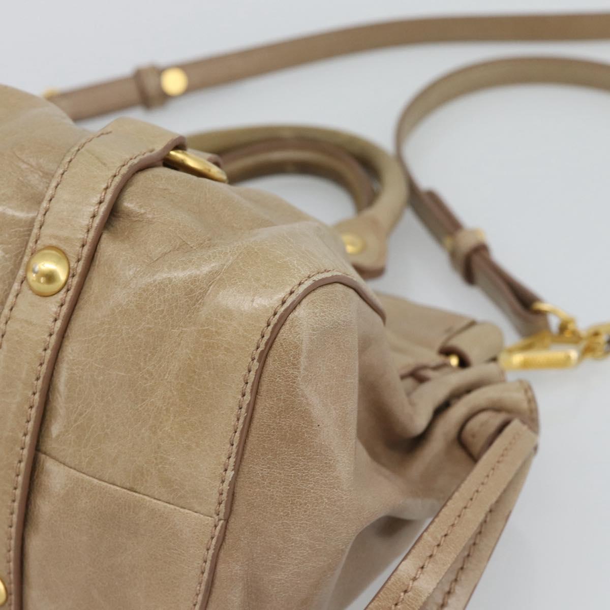 Miu Miu Hand Bag Leather 2way Beige Gold Auth bs36293V