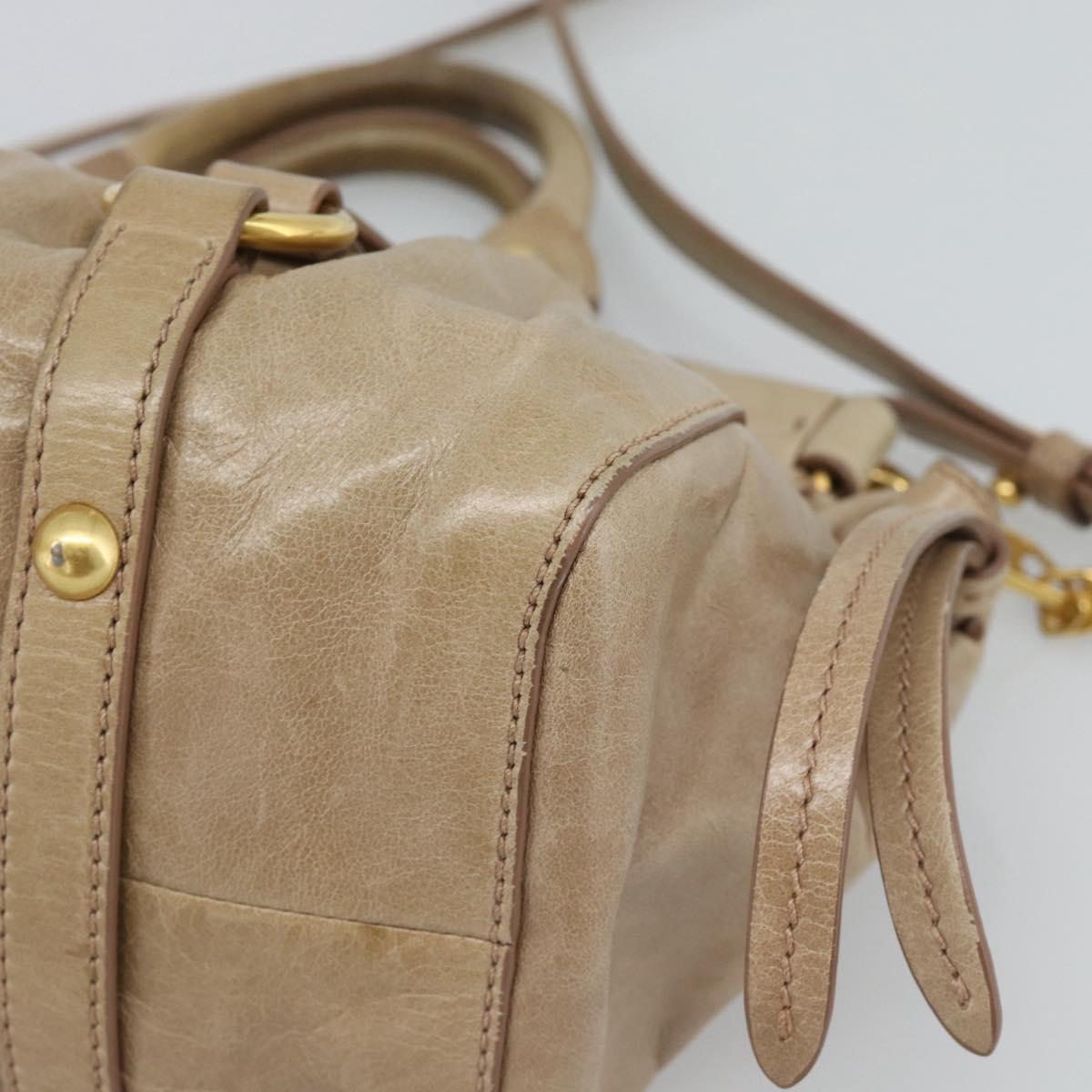 Miu Miu Hand Bag Leather 2way Beige Gold Auth bs36293V