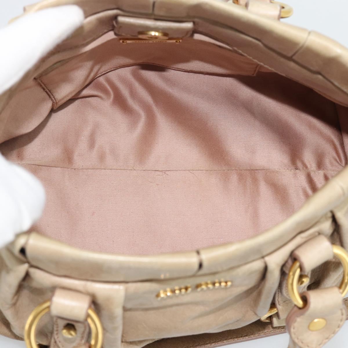 Miu Miu Hand Bag Leather 2way Beige Gold Auth bs36293V