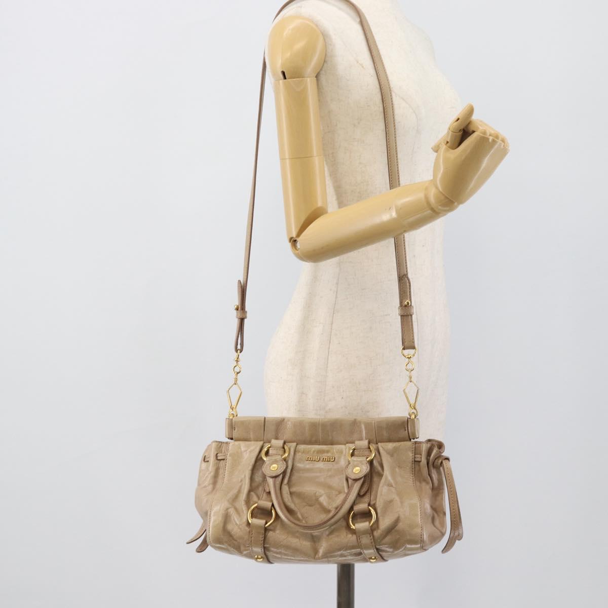 Miu Miu Hand Bag Leather 2way Beige Gold Auth bs36293V