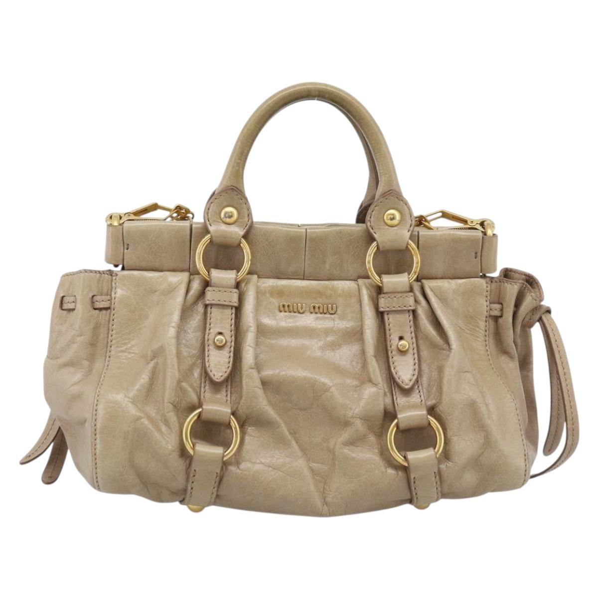 Miu Miu Hand Bag Leather 2way Beige Gold Auth bs36293V