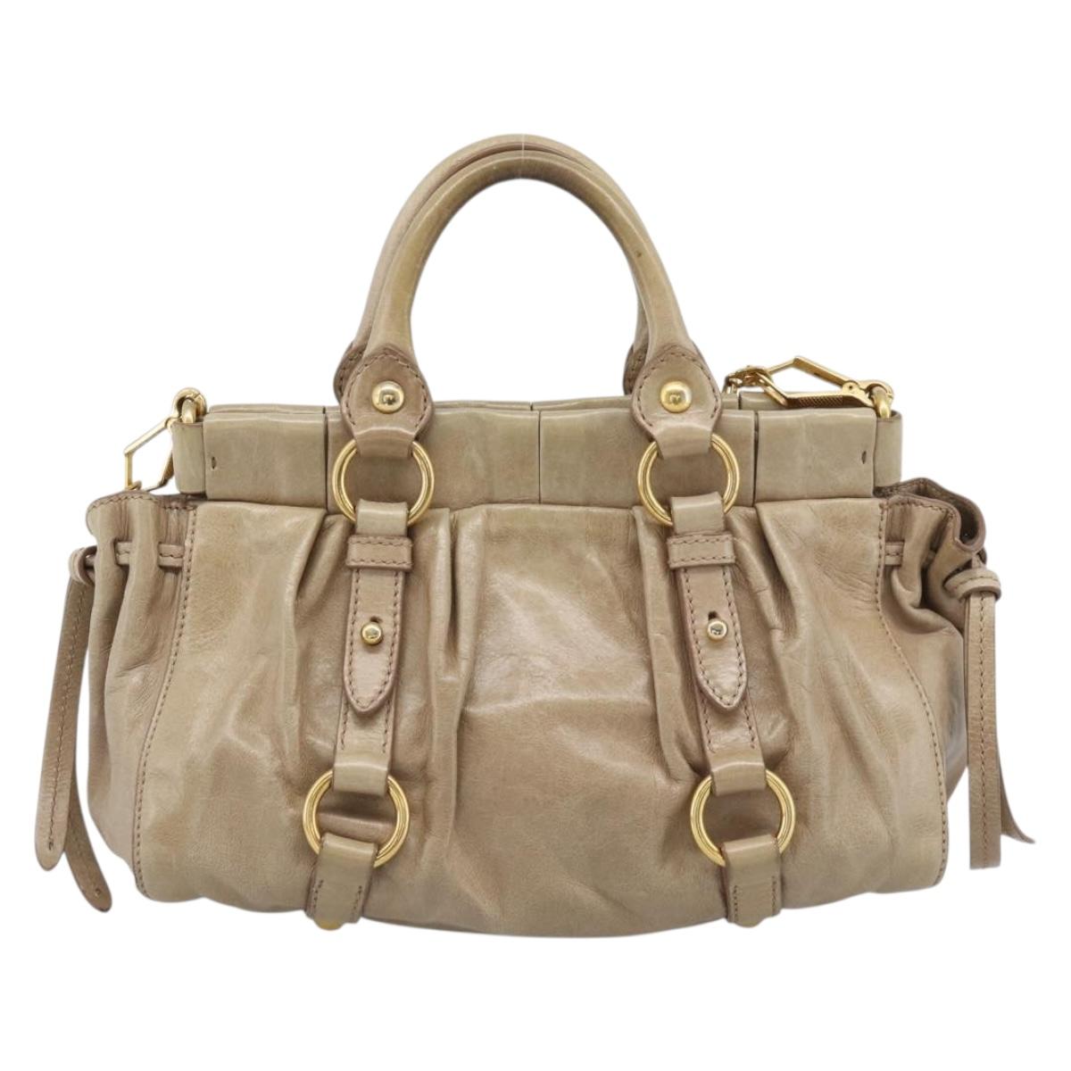 Miu Miu Hand Bag Leather 2way Beige Gold Auth bs36293V