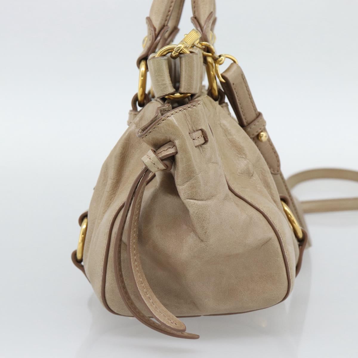 Miu Miu Hand Bag Leather 2way Beige Gold Auth bs36293V