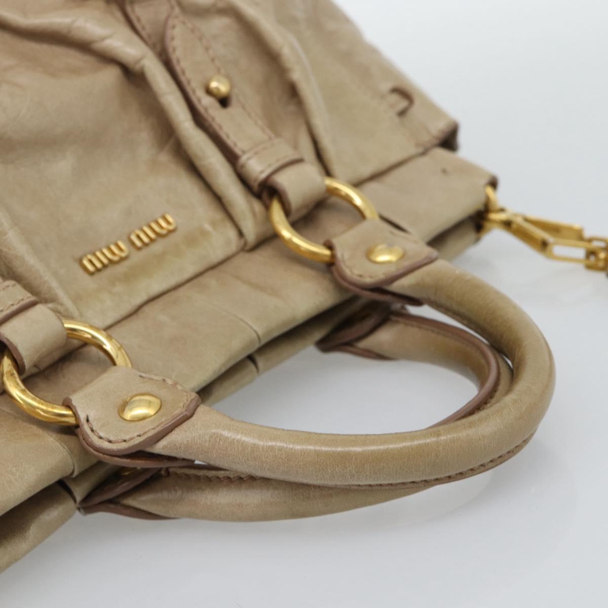 Miu Miu Hand Bag Leather 2way Beige Gold Auth bs36293V