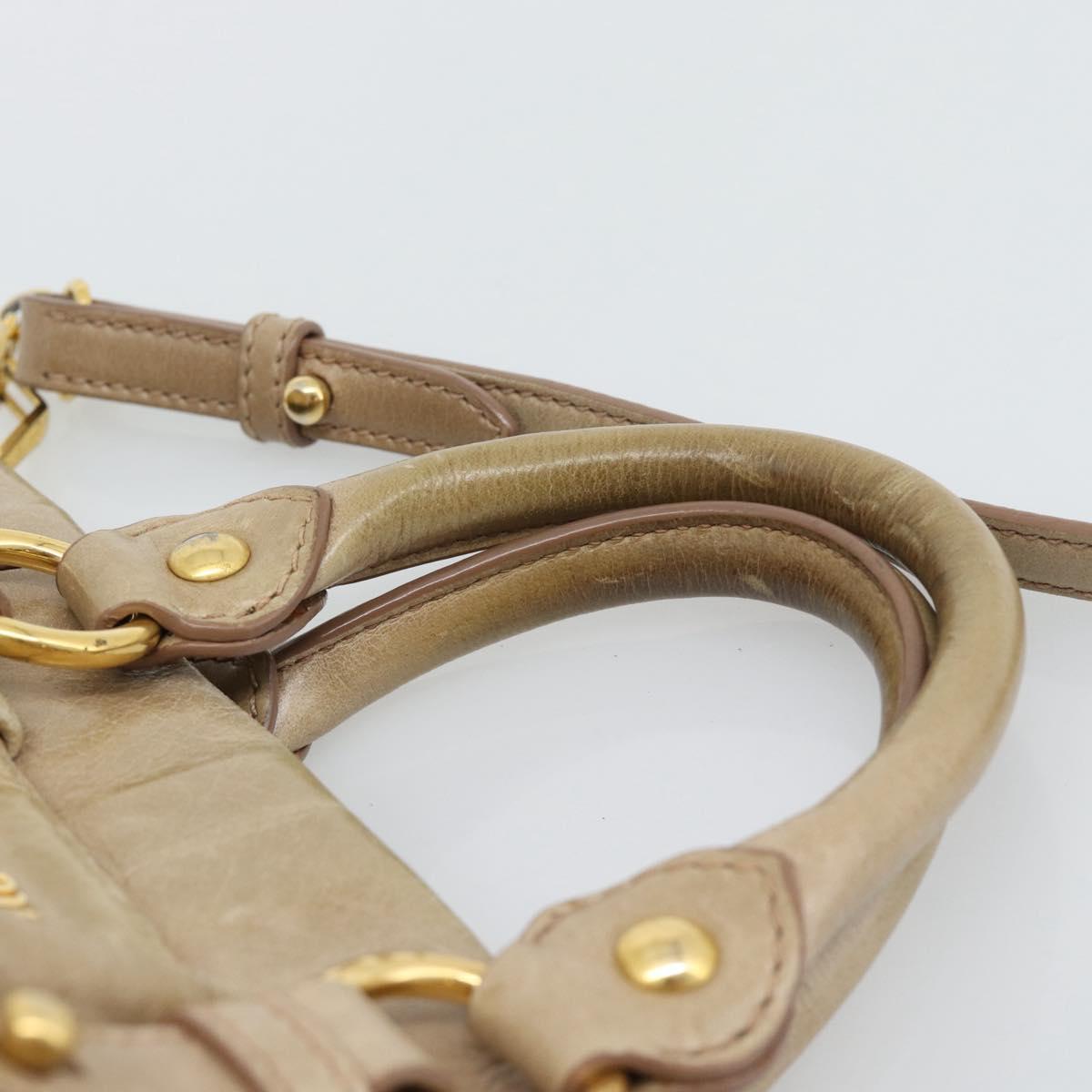 Miu Miu Hand Bag Leather 2way Beige Gold Auth bs36293V