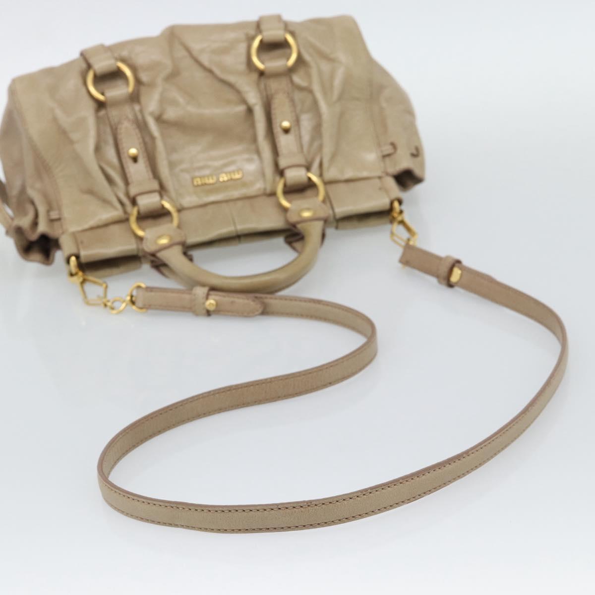 Miu Miu Hand Bag Leather 2way Beige Gold Auth bs36293V