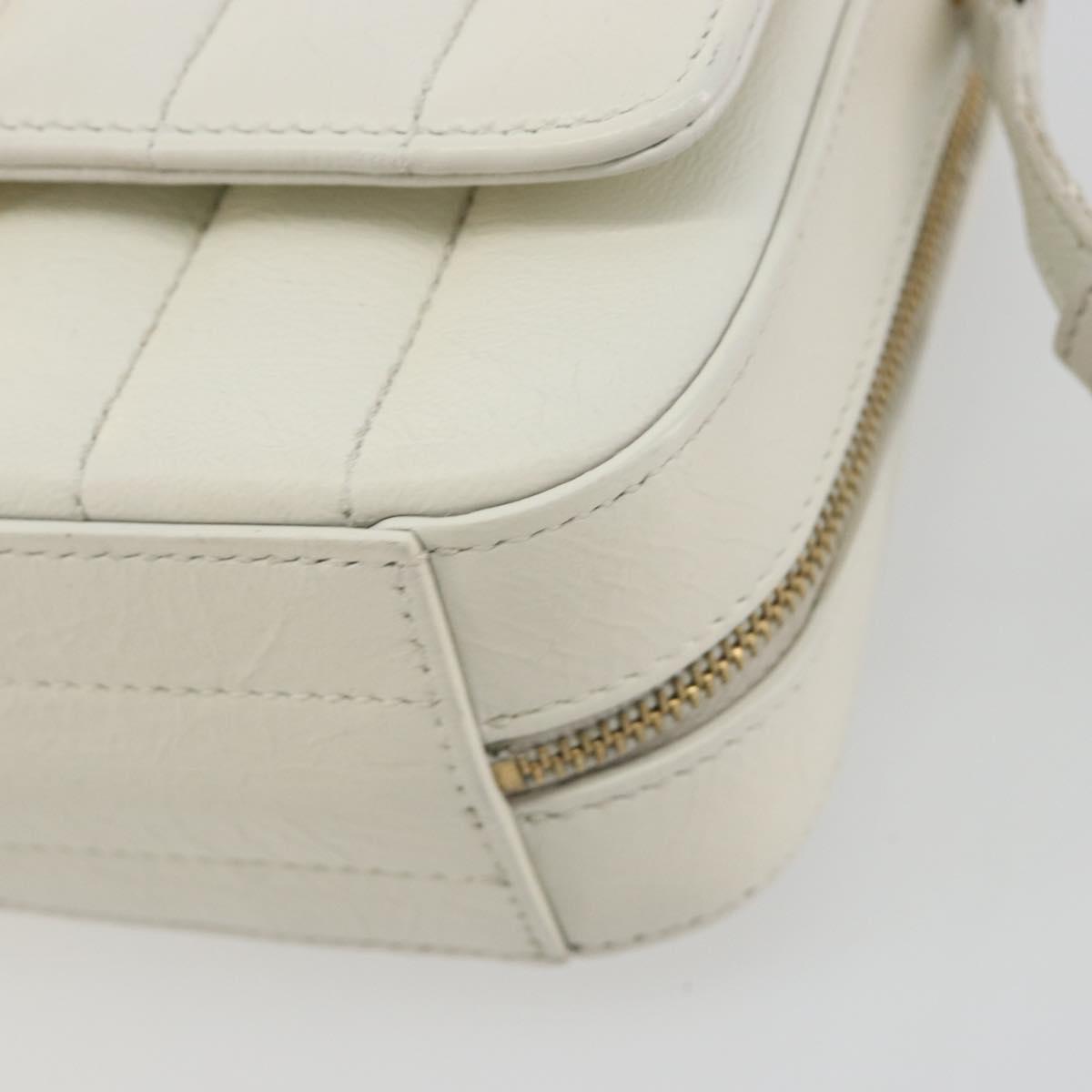 SAINT LAURENT Shoulder Bag Leather White Gold Auth bs36294