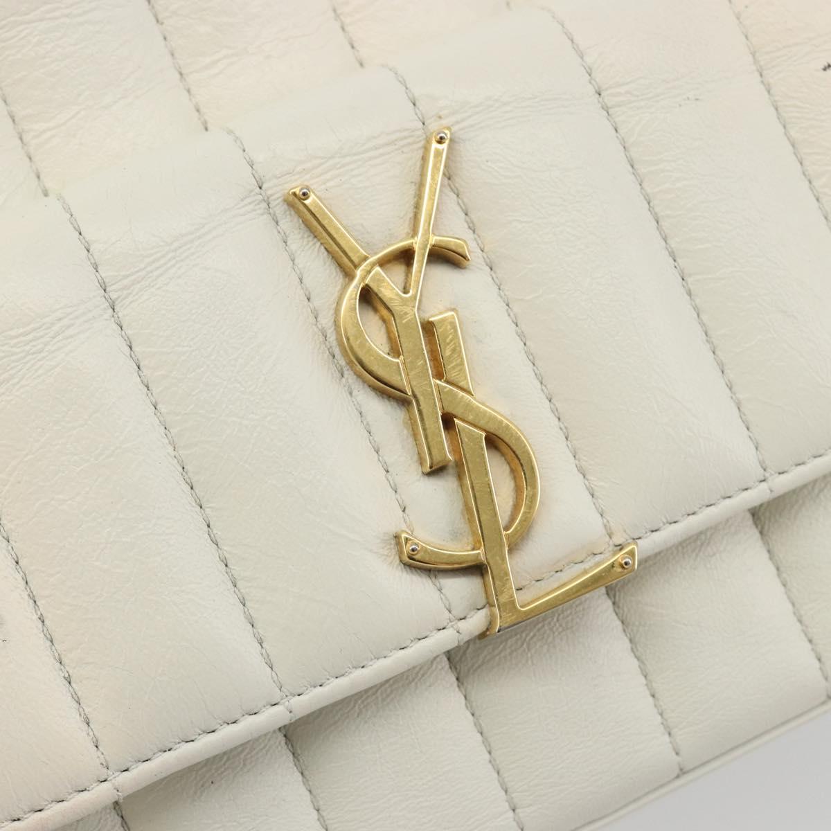 SAINT LAURENT Shoulder Bag Leather White Gold Auth bs36294