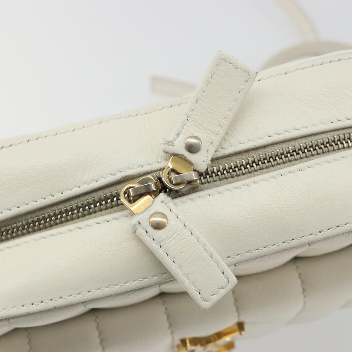 SAINT LAURENT Shoulder Bag Leather White Gold Auth bs36294