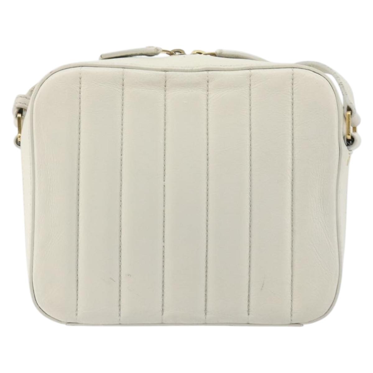 SAINT LAURENT Shoulder Bag Leather White Gold Auth bs36294