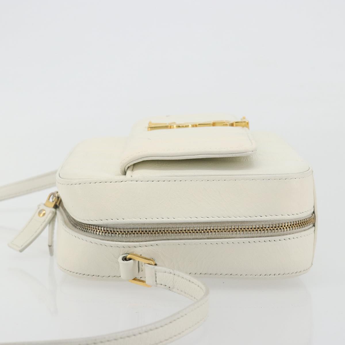SAINT LAURENT Shoulder Bag Leather White Gold Auth bs36294