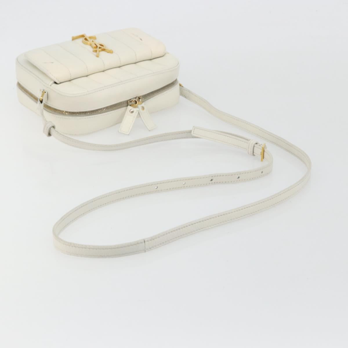 SAINT LAURENT Shoulder Bag Leather White Gold Auth bs36294