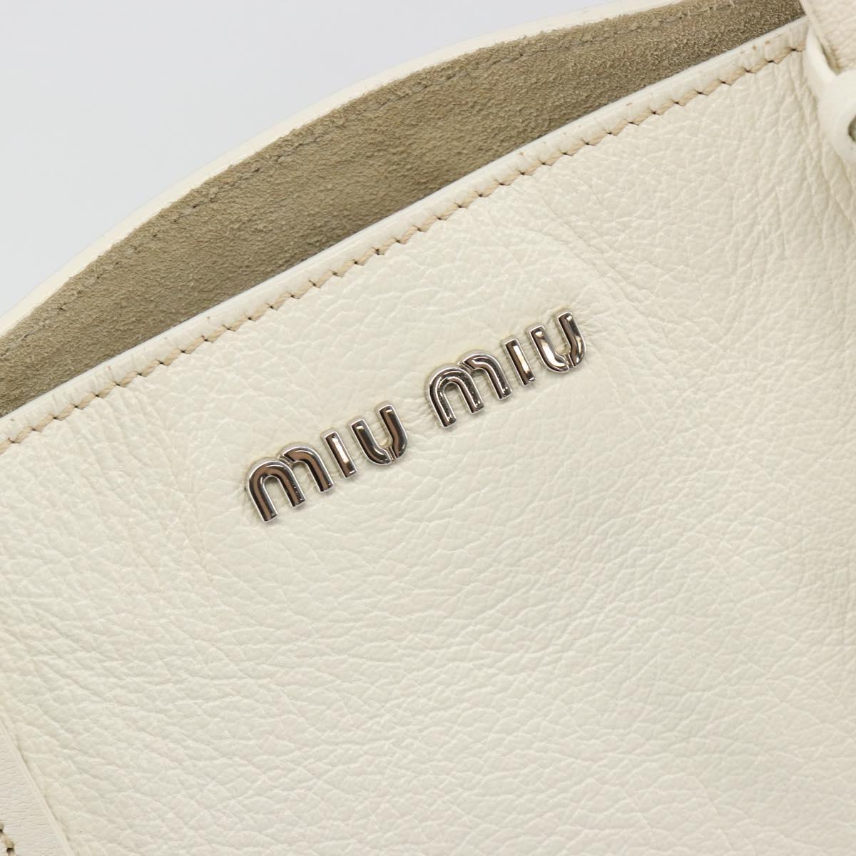 Miu Miu Tote Bag Leather White Silver Auth bs36295A