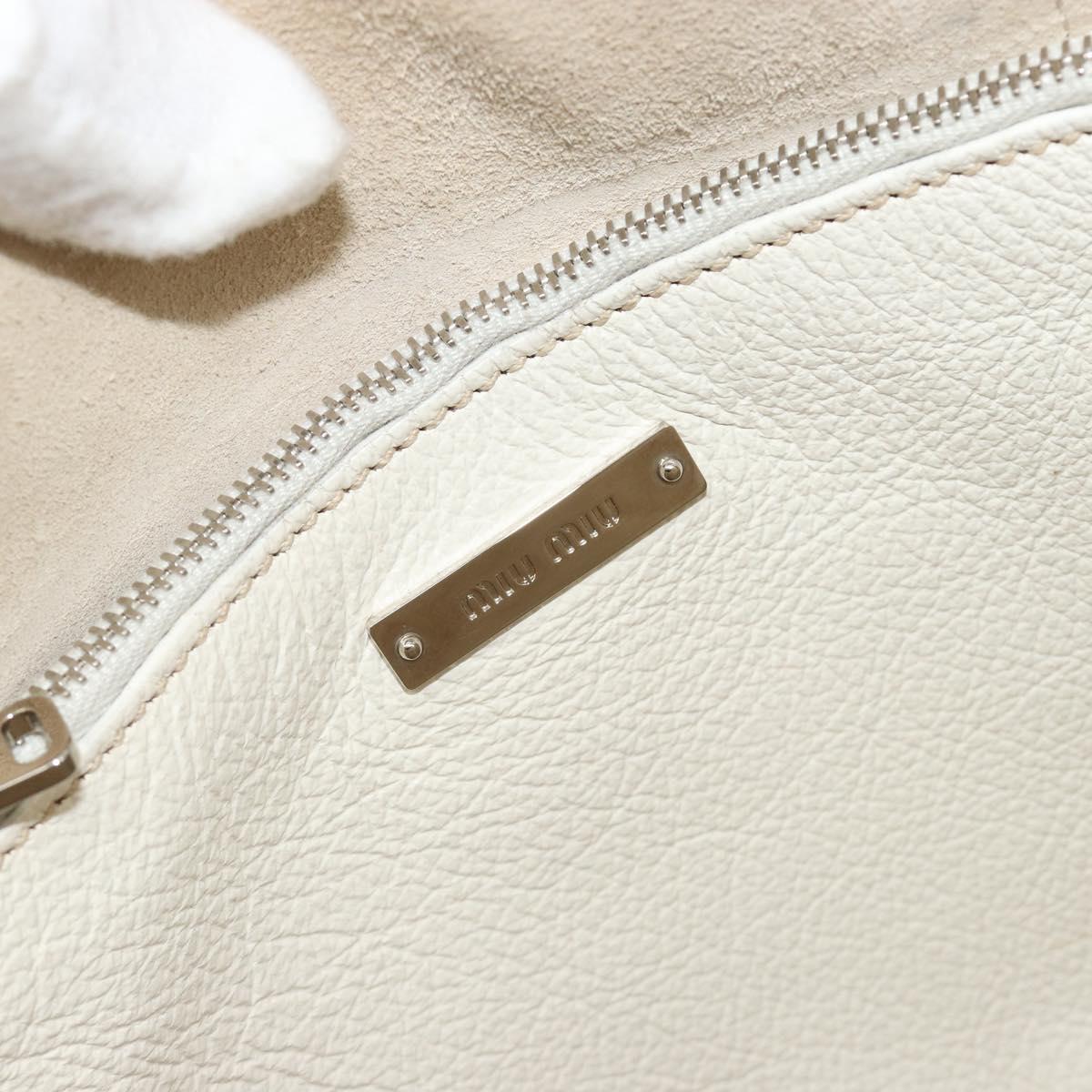 Miu Miu Tote Bag Leather White Silver Auth bs36295A