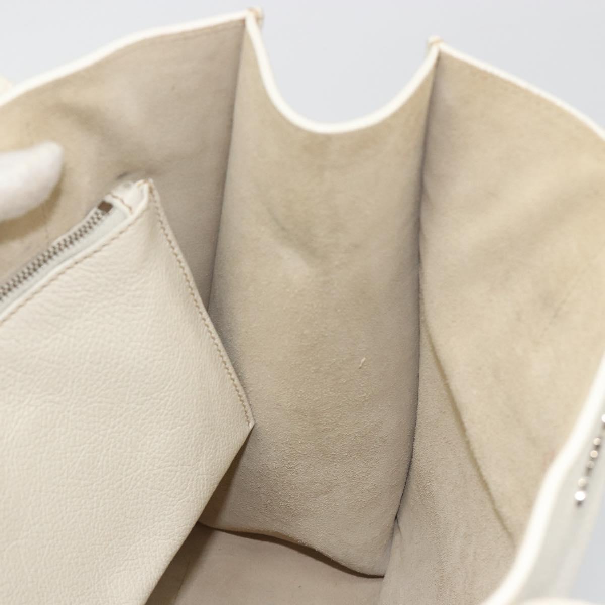 Miu Miu Tote Bag Leather White Silver Auth bs36295A