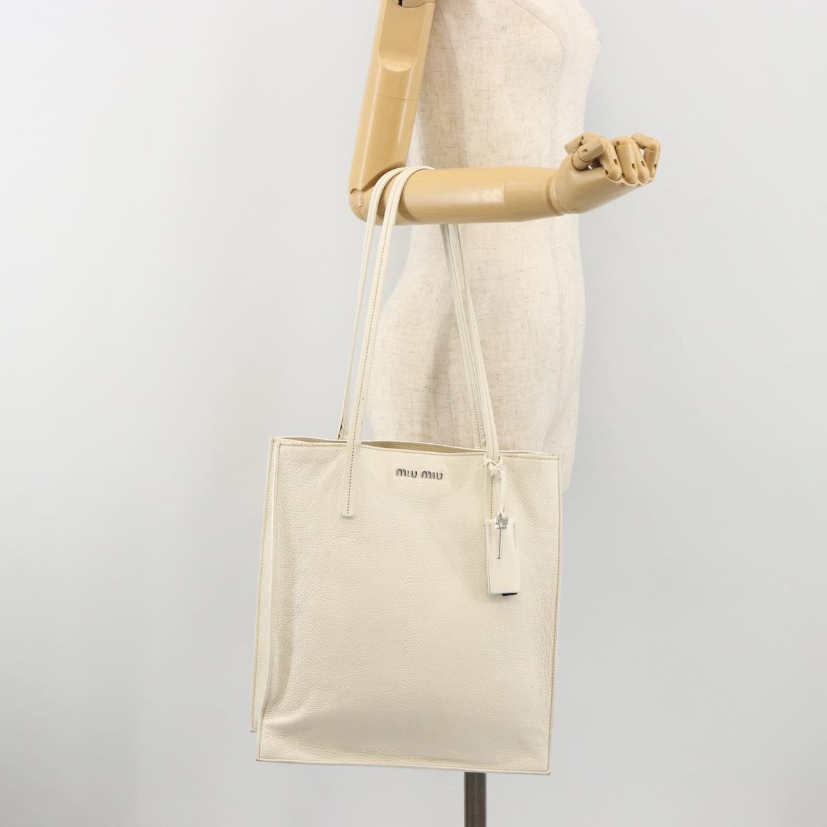 Miu Miu Tote Bag Leather White Silver Auth bs36295A