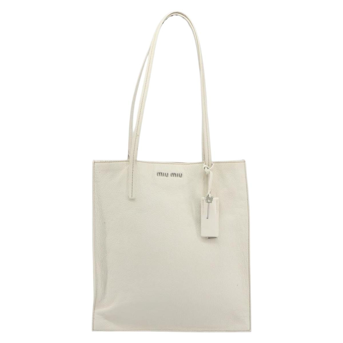 Miu Miu Tote Bag Leather White Silver Auth bs36295A