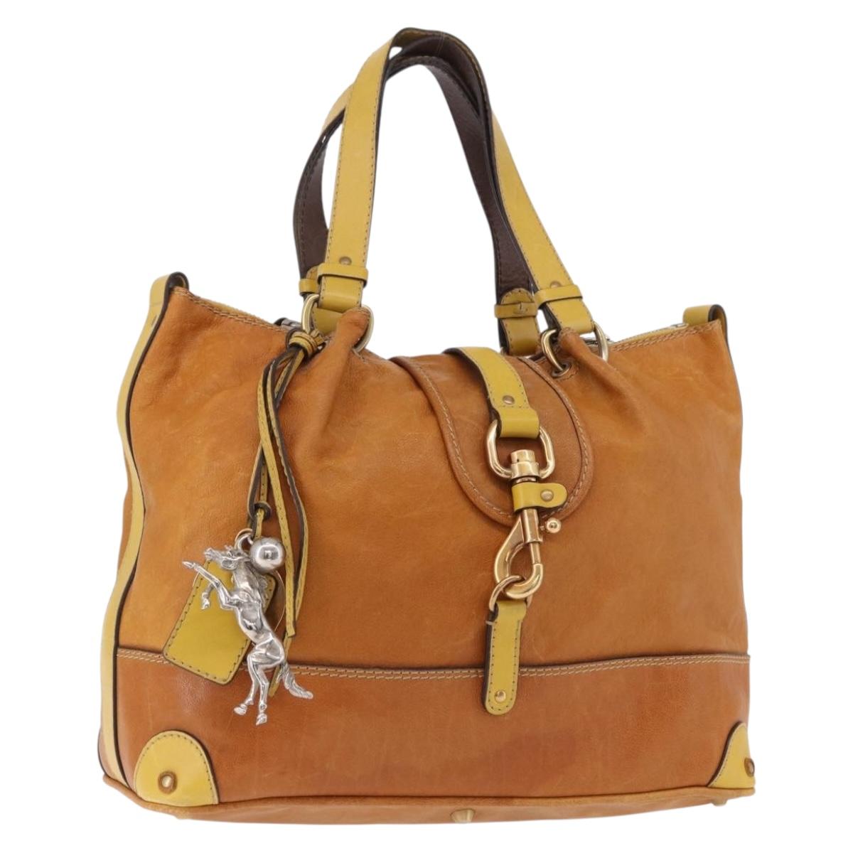 Chloe Hand Bag Leather Beige Gold Silver Auth bs36296A