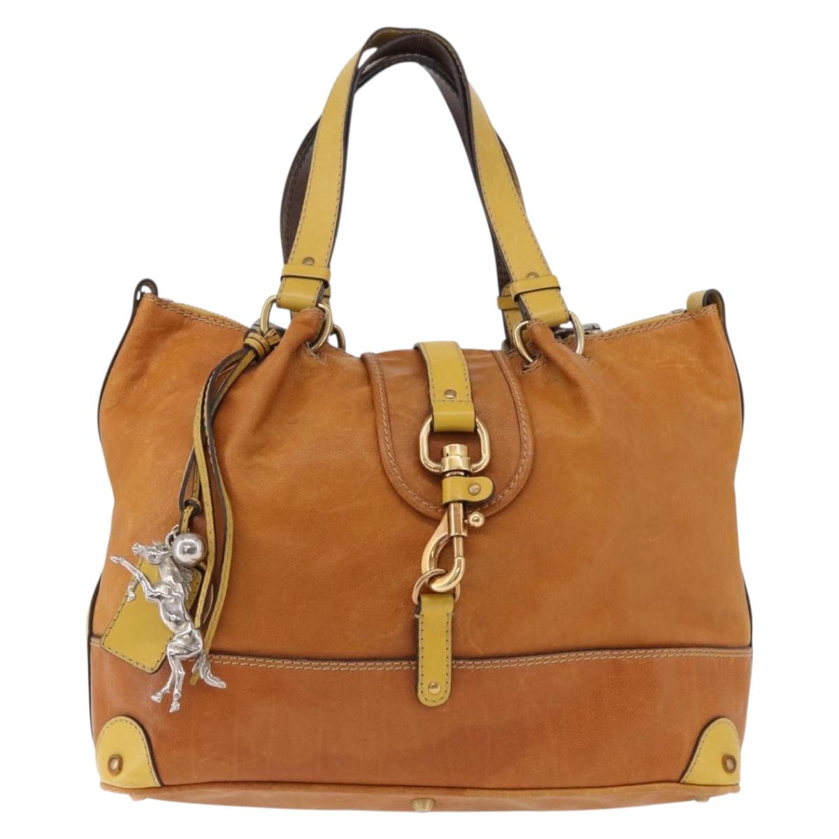 Chloe Hand Bag Leather Beige Gold Silver Auth bs36296A
