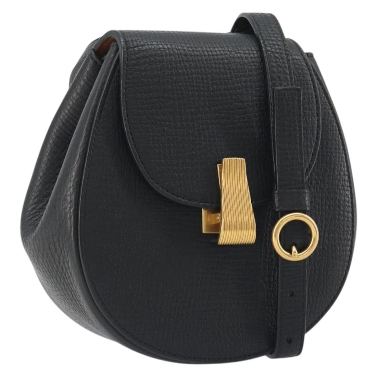 BOTTEGA VENETA Shoulder Bag Leather Black Gold Auth bs36297V